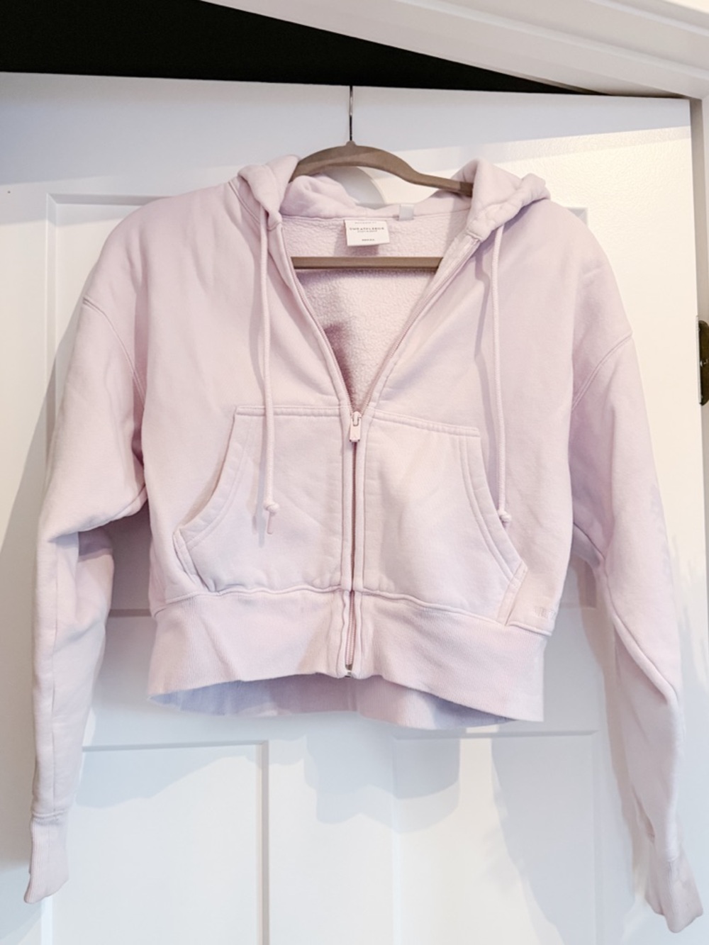 Aritzia TNA Sweatfleece Zip Hoodie Blush Pink Cropped Cozy Fleece 2XS